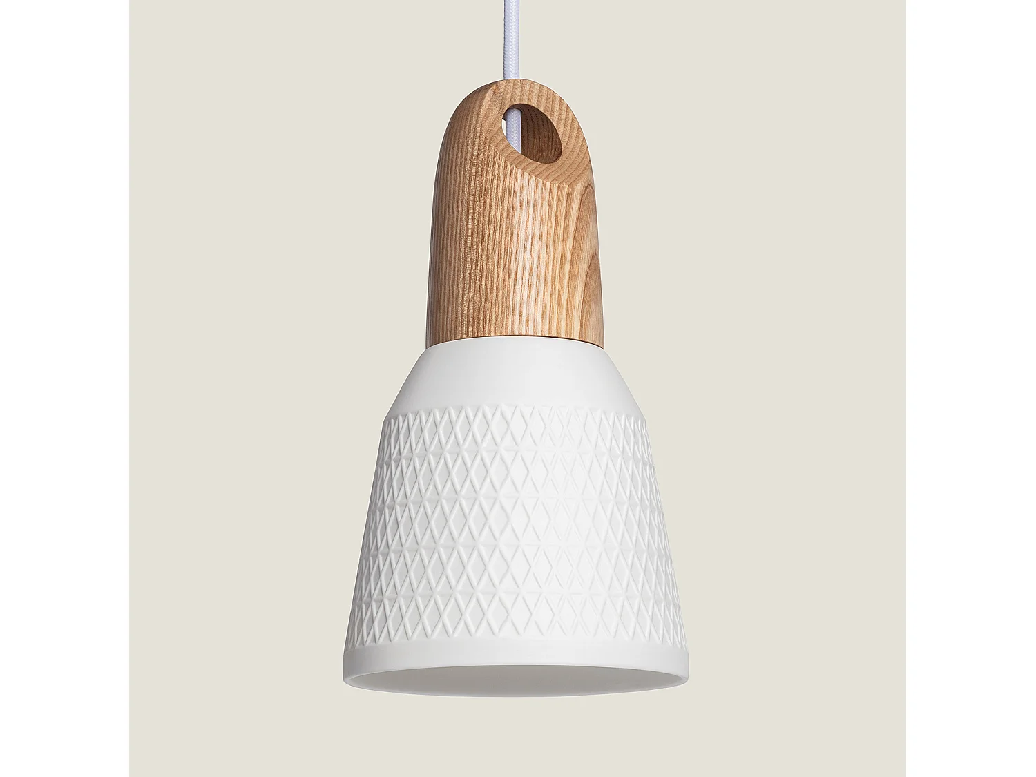Lámpara Colgante Cerámica y Madera Retilles Blanco
