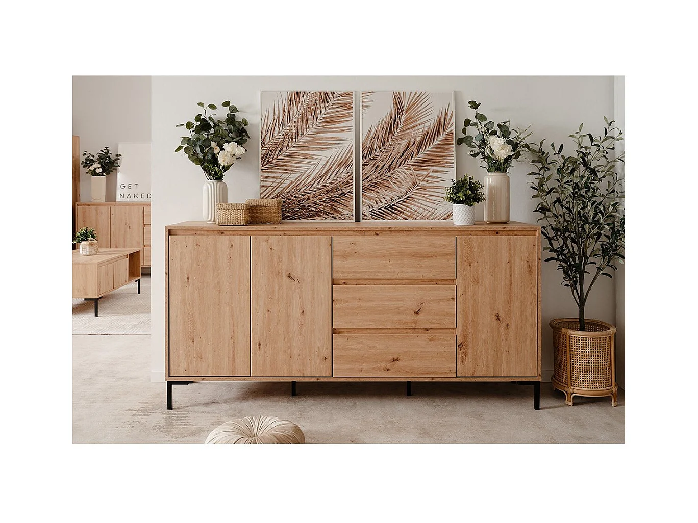 Buffet 3 Portes 3 Tiroirs et 2 Étagères L170 cm - PLOCK