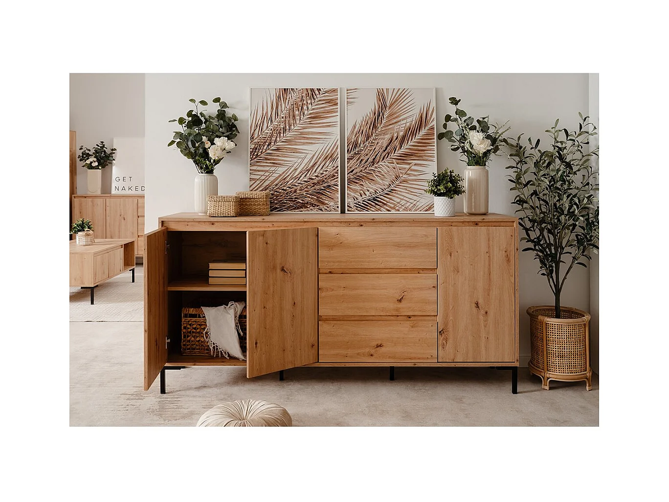 Buffet 3 Portes 3 Tiroirs et 2 Étagères L170 cm - PLOCK