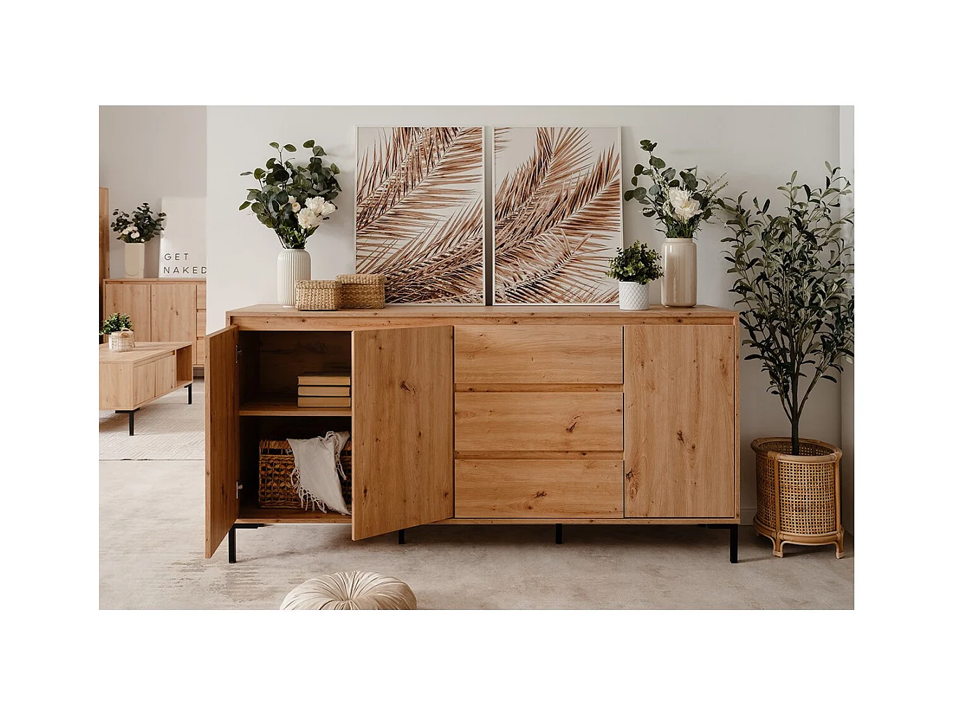 Buffet 3 Portes 3 Tiroirs et 2 Étagères L170 cm - PLOCK