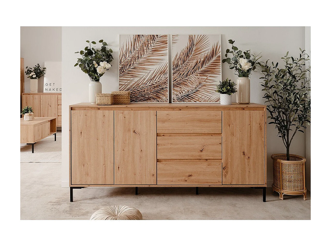 Buffet 3 Portes 3 Tiroirs et 2 Étagères L170 cm - PLOCK