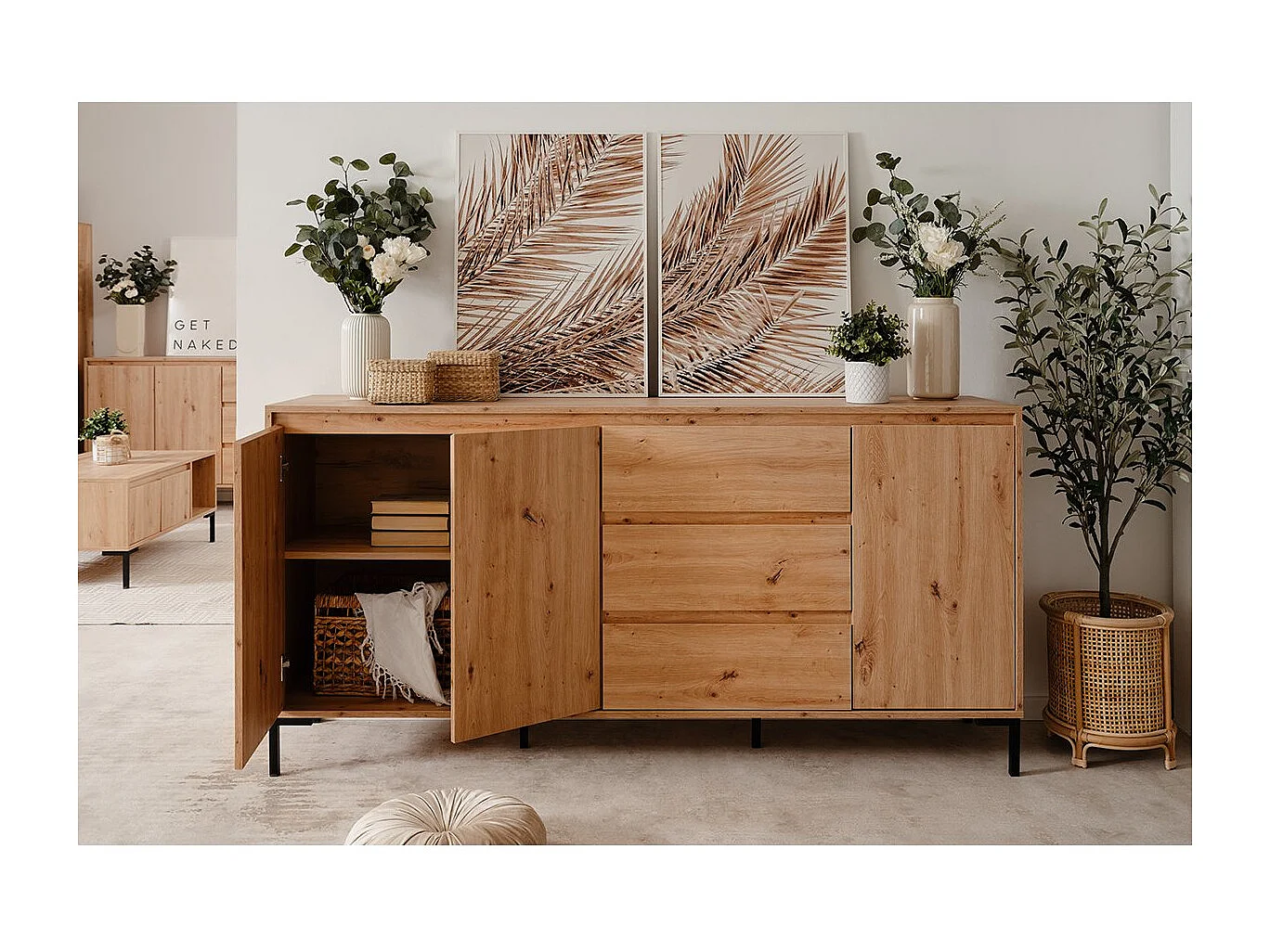 Buffet 3 Portes 3 Tiroirs et 2 Étagères L170 cm - PLOCK