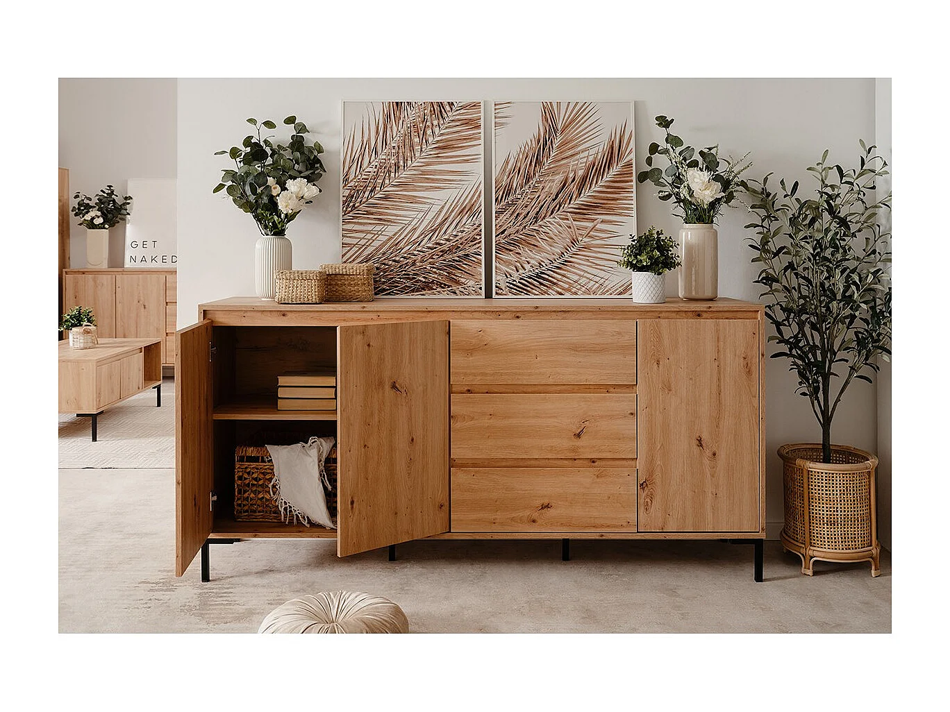 Buffet 3 Portes 3 Tiroirs et 2 Étagères L170 cm - PLOCK