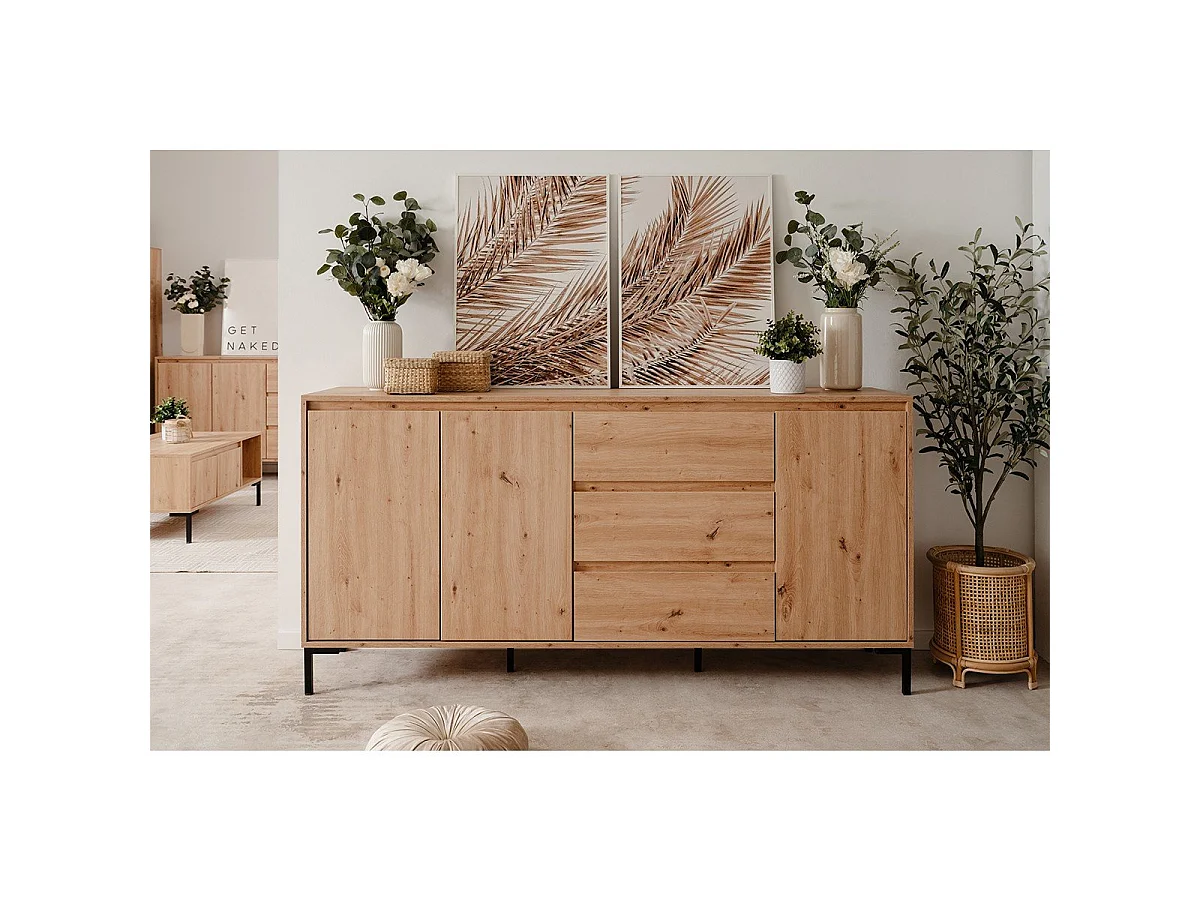 Kredens 3-drzwiowy z 3 szufladami i 2 półkami, L170 cm - PLOCK