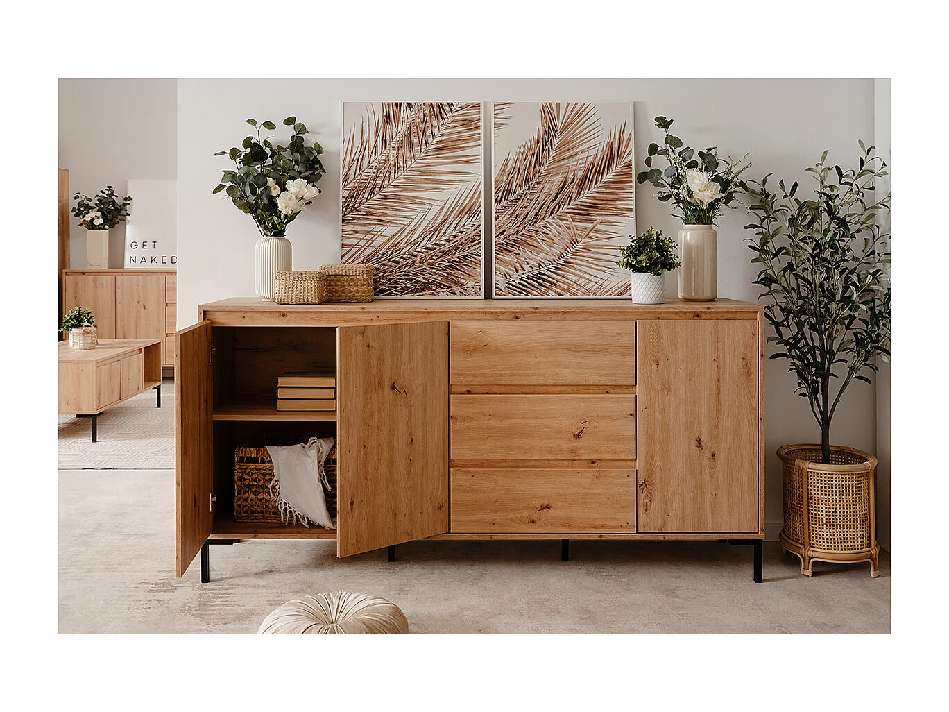 Kredens 3-drzwiowy z 3 szufladami i 2 półkami, L170 cm - PLOCK