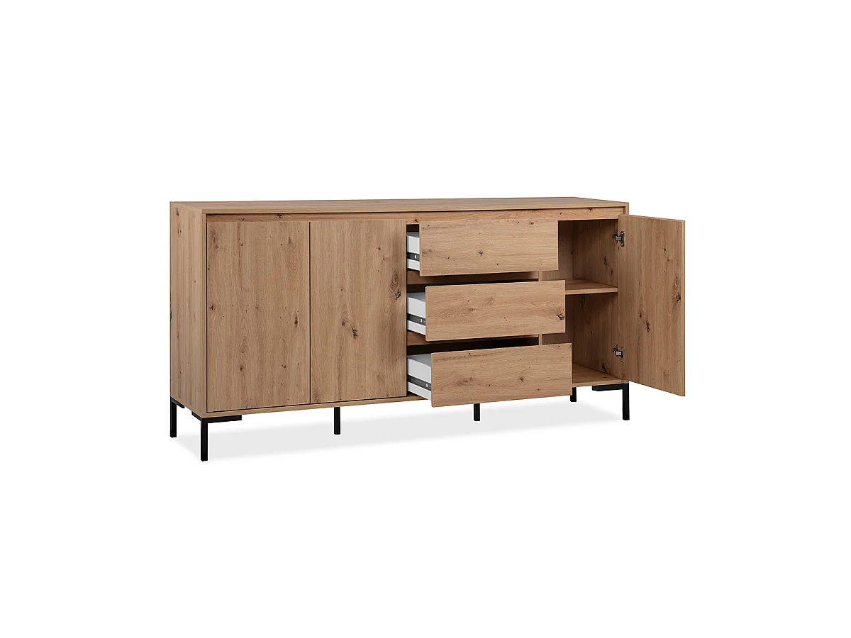 Buffet 3 Portes 3 Tiroirs et 2 Étagères L170 cm - PLOCK