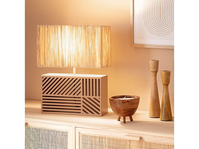 Lámpara de Mesa Metal y Rafia Cartago Beige