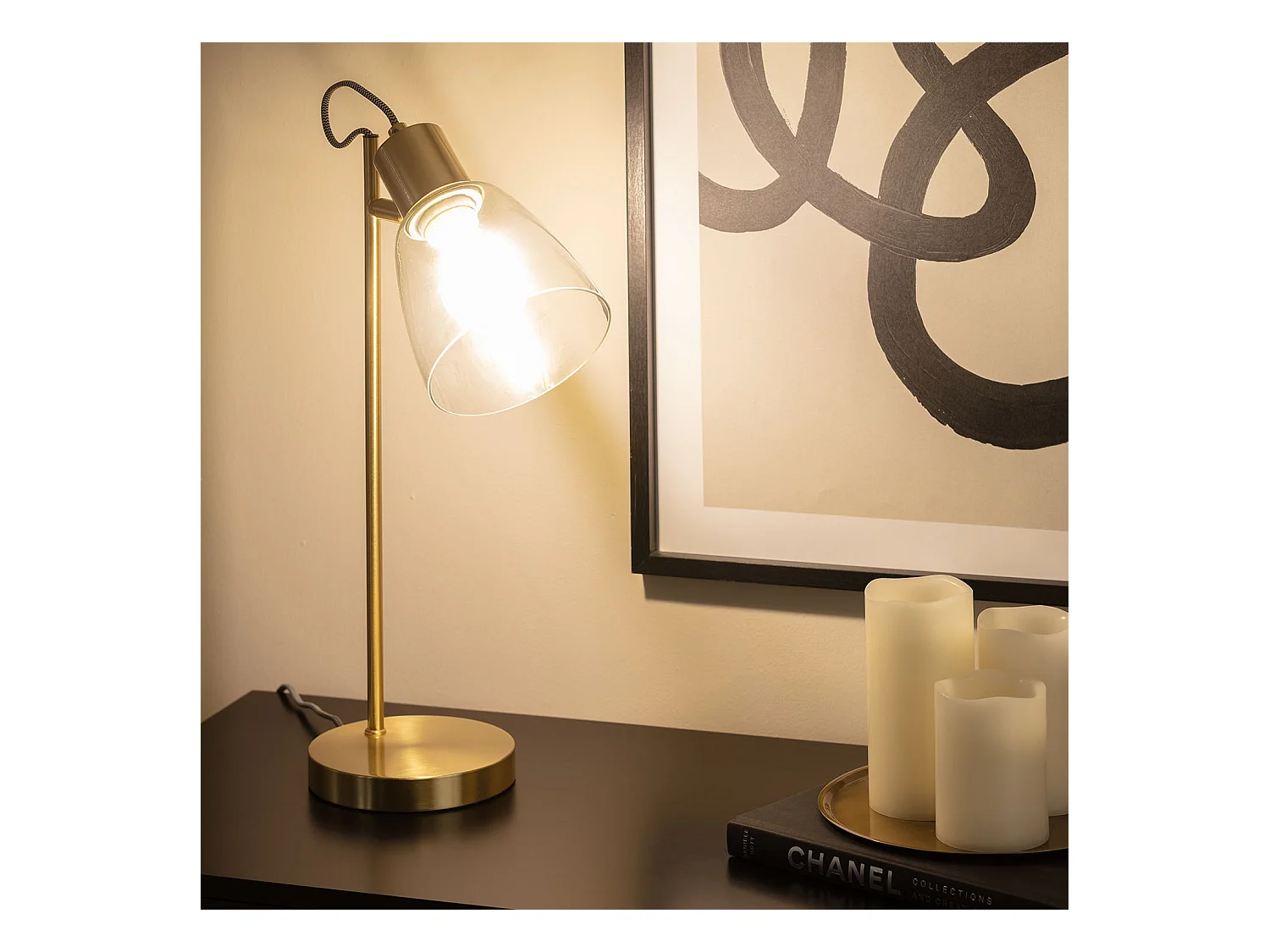 Lámpara de Mesa de Metal y Cristal Shirley Dorado