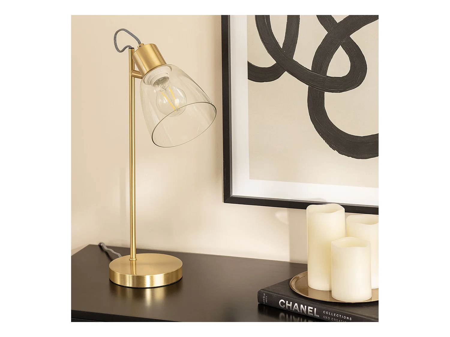 Lampe à Poser Métal et Verre Shirley  Doré