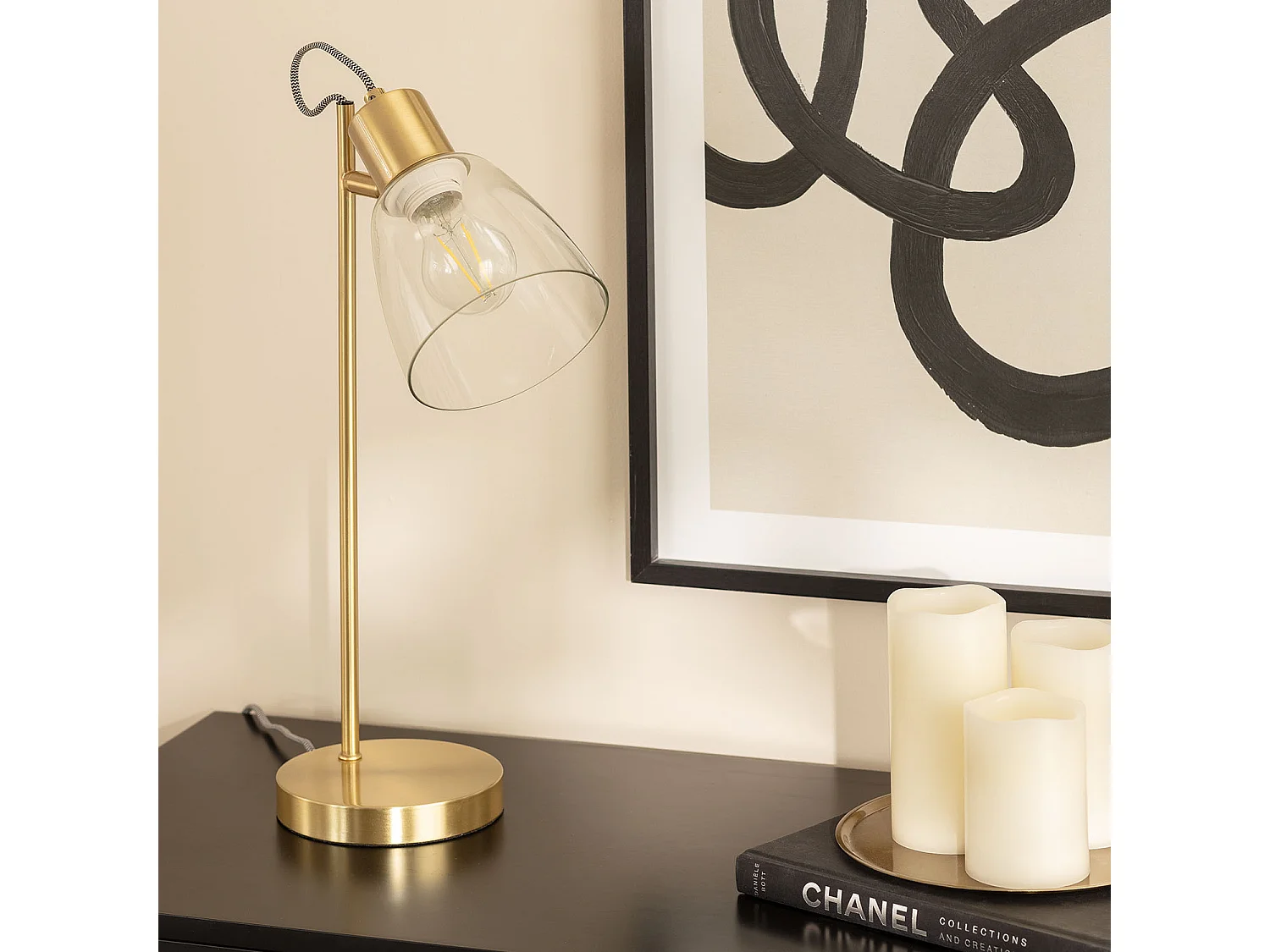 Lampe à Poser Métal et Verre Shirley  Doré