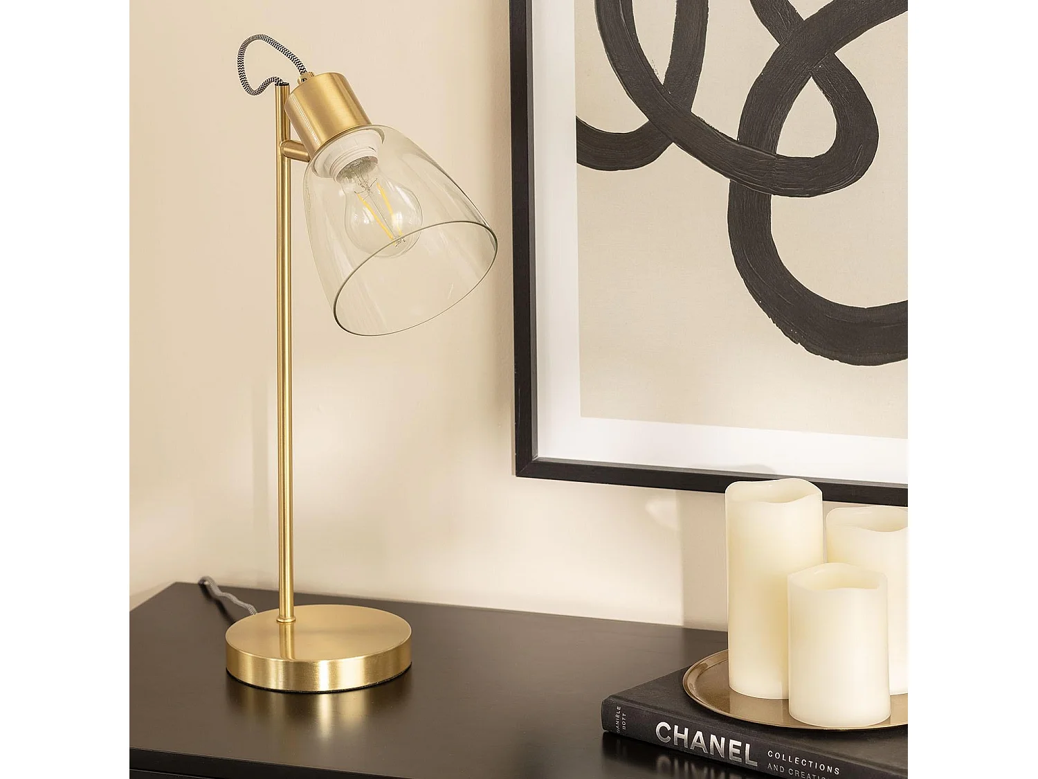 Lampe à Poser Métal et Verre Shirley  Doré