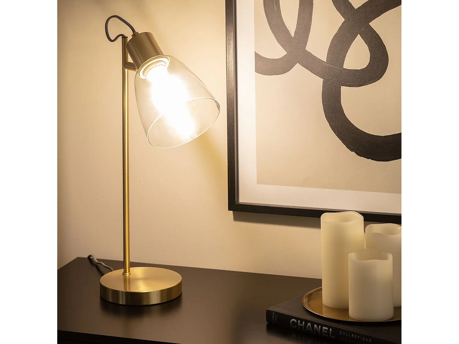 Lampe à Poser Métal et Verre Shirley  Doré