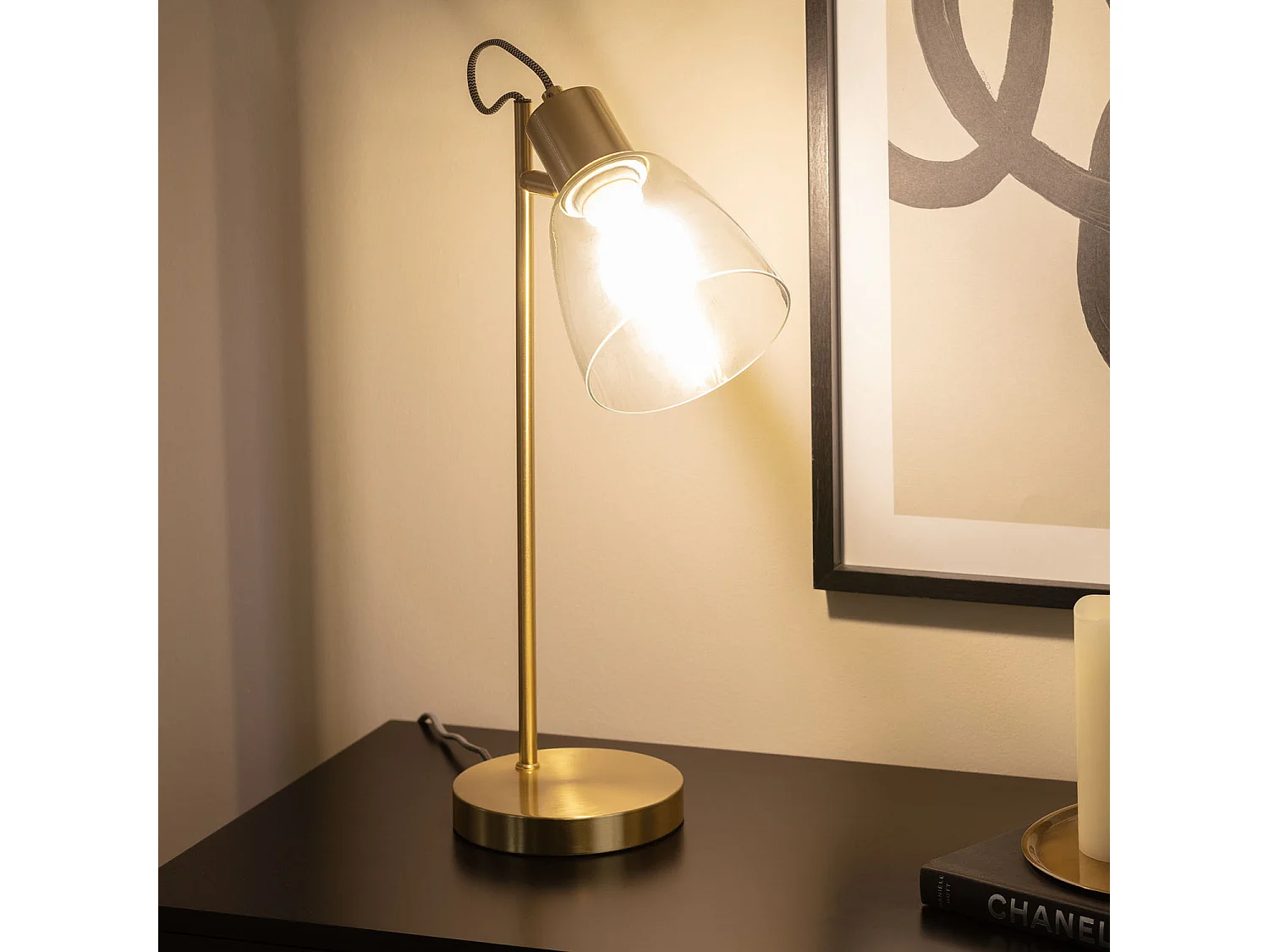 Lampada da Tavolo in Metallo e Vetro Shirley Oro