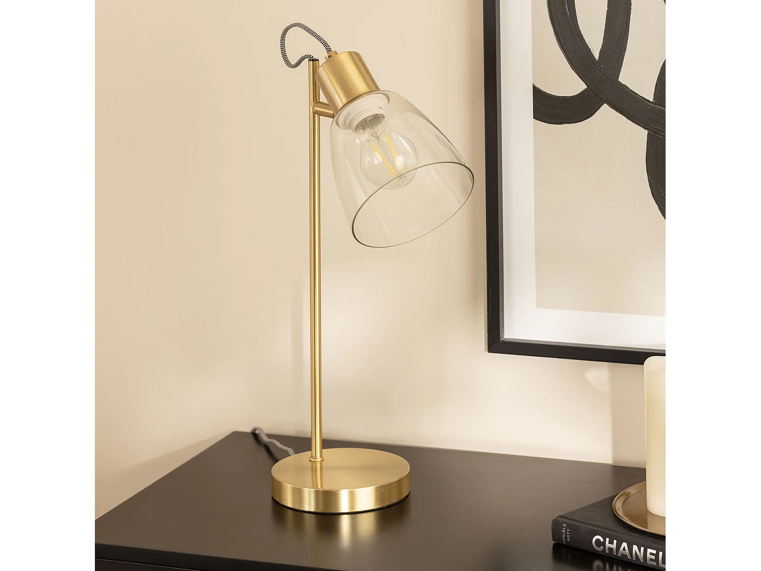 Lampada da Tavolo in Metallo e Vetro Shirley Oro