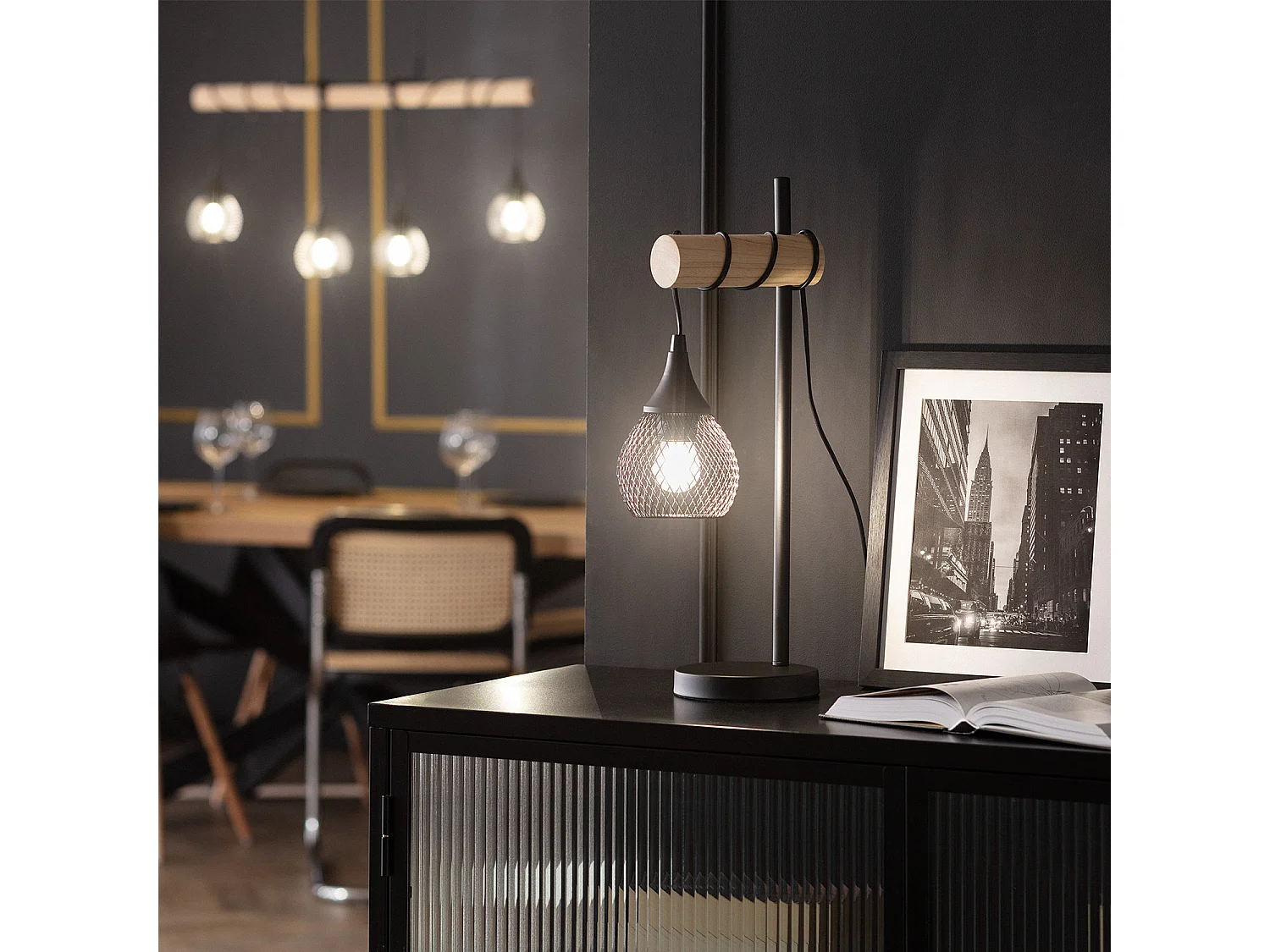 Lampe à Poser Métal et Bois Monah Noir