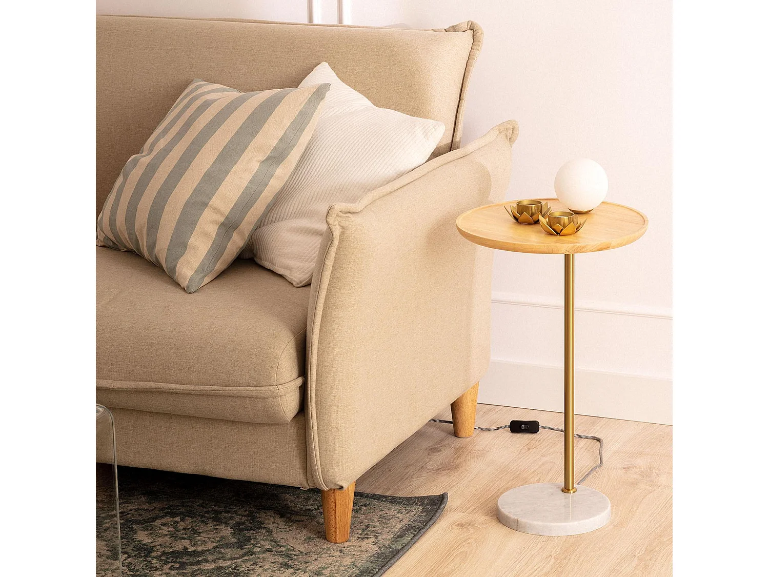 Lampada da Tavolo Legno e Vetro Brandt Bianco - Oro