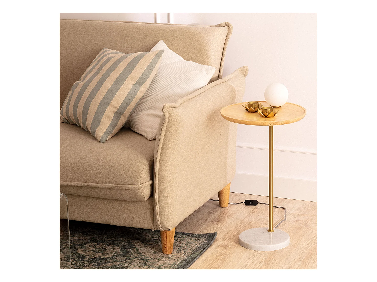 Lampada da Tavolo Legno e Vetro Brandt Bianco - Oro