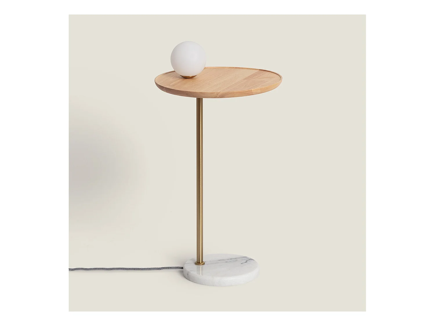 Lampe à Poser Bois et Verre Brandt Blanc-Doré