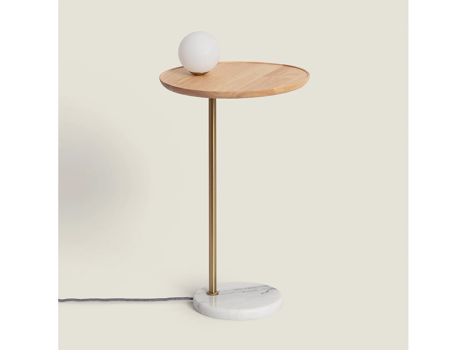 Lampe à Poser Bois et Verre Brandt Blanc-Doré