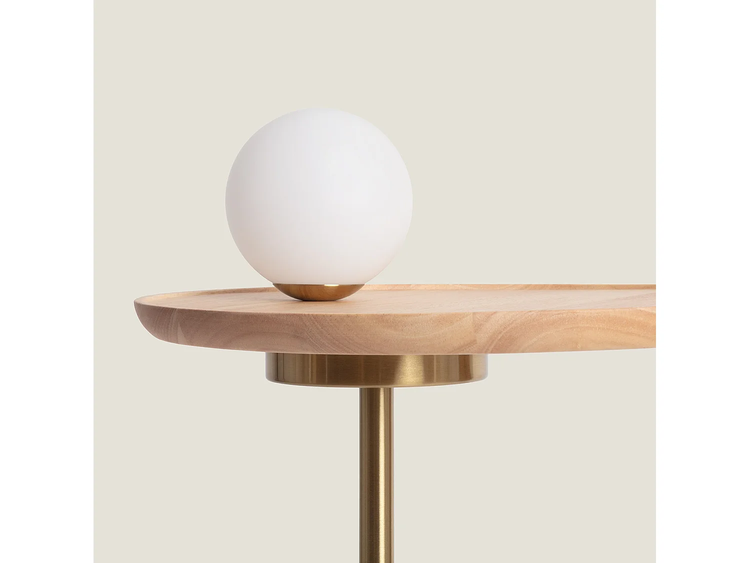 Lampe à Poser Bois et Verre Brandt Blanc-Doré