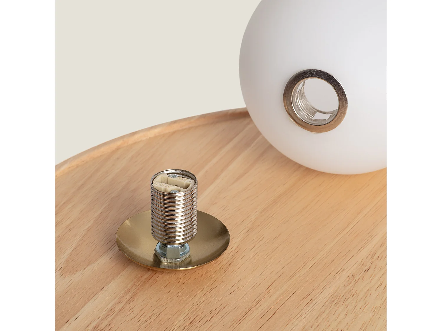 Lampe à Poser Bois et Verre Brandt Blanc-Doré