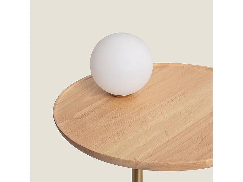 Lampe à Poser Bois et Verre Brandt Blanc-Doré