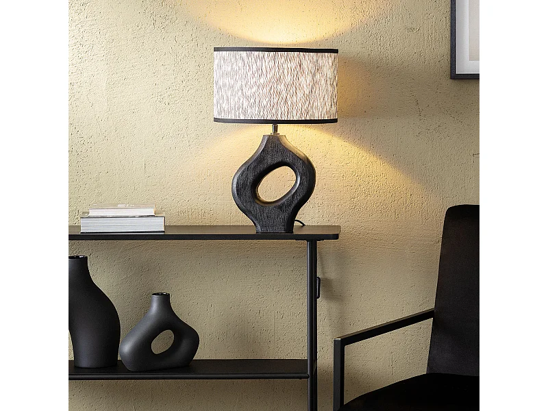 Lámpara de Mesa Madera Dhara ILUZZIA Blanco / Negro