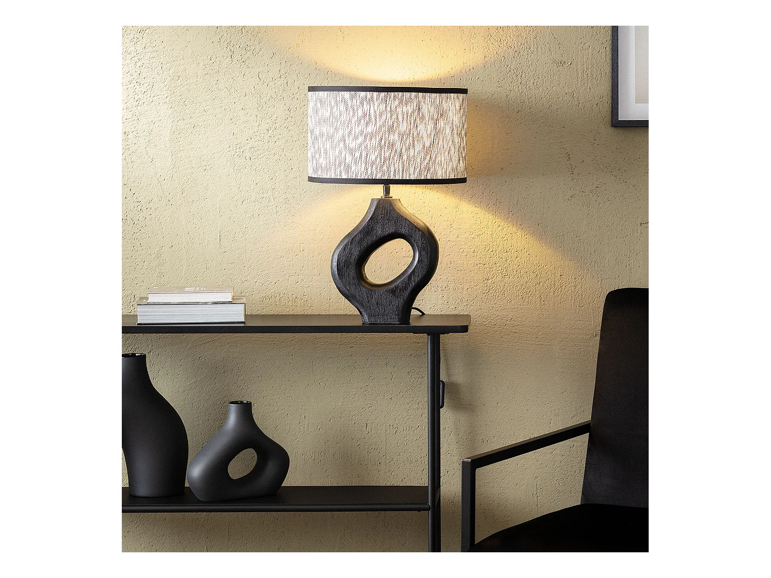 Lámpara de Mesa Madera Dhara ILUZZIA Blanco / Negro