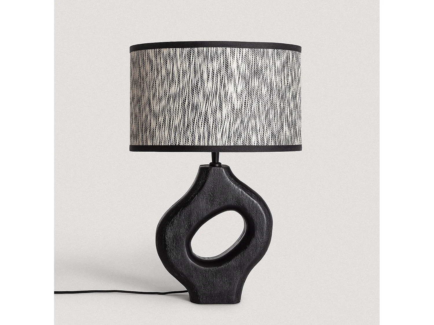 Lámpara de Mesa Madera Dhara ILUZZIA Blanco / Negro