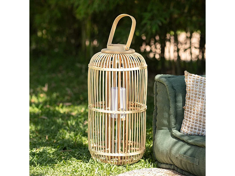 Lampada da Tavolo LED Portatile in Rattan Jávea Naturale