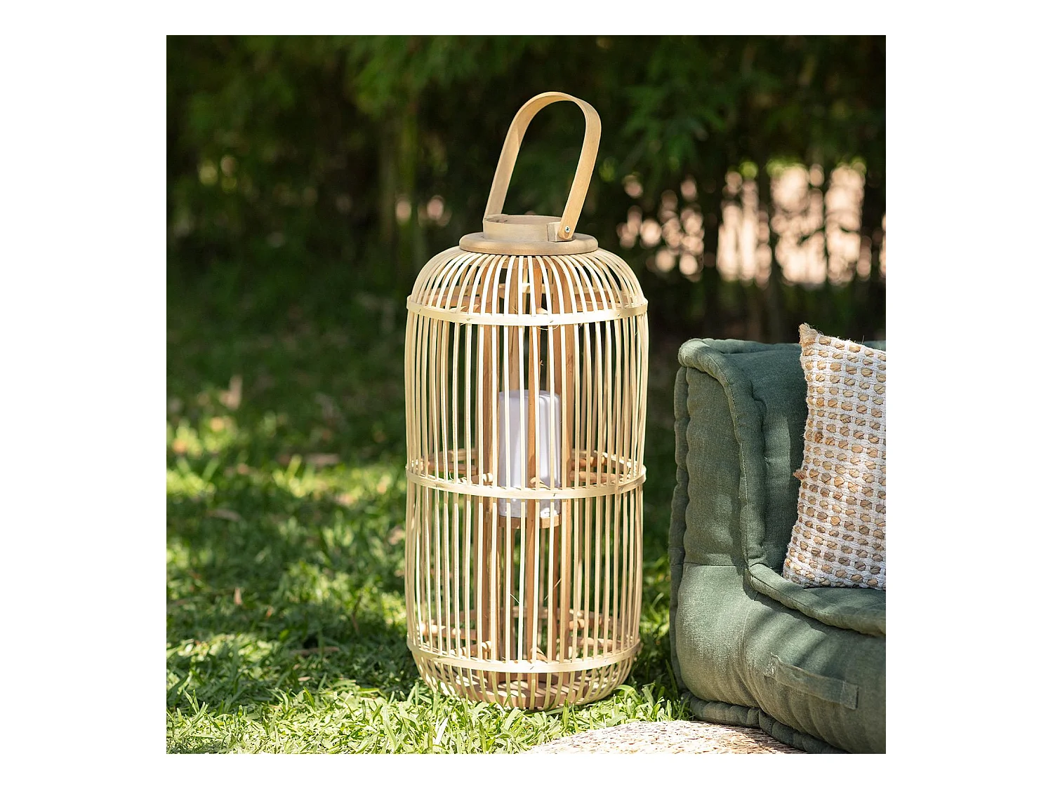 Lampada da Tavolo LED Portatile in Rattan Jávea Naturale