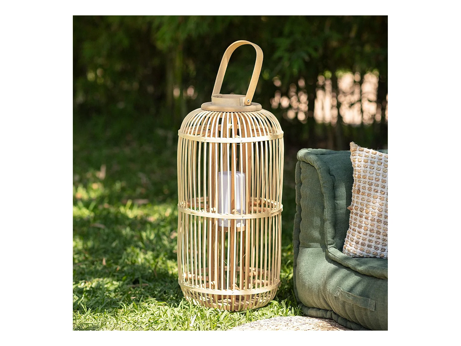 Lampada da Tavolo LED Portatile in Rattan Jávea Naturale