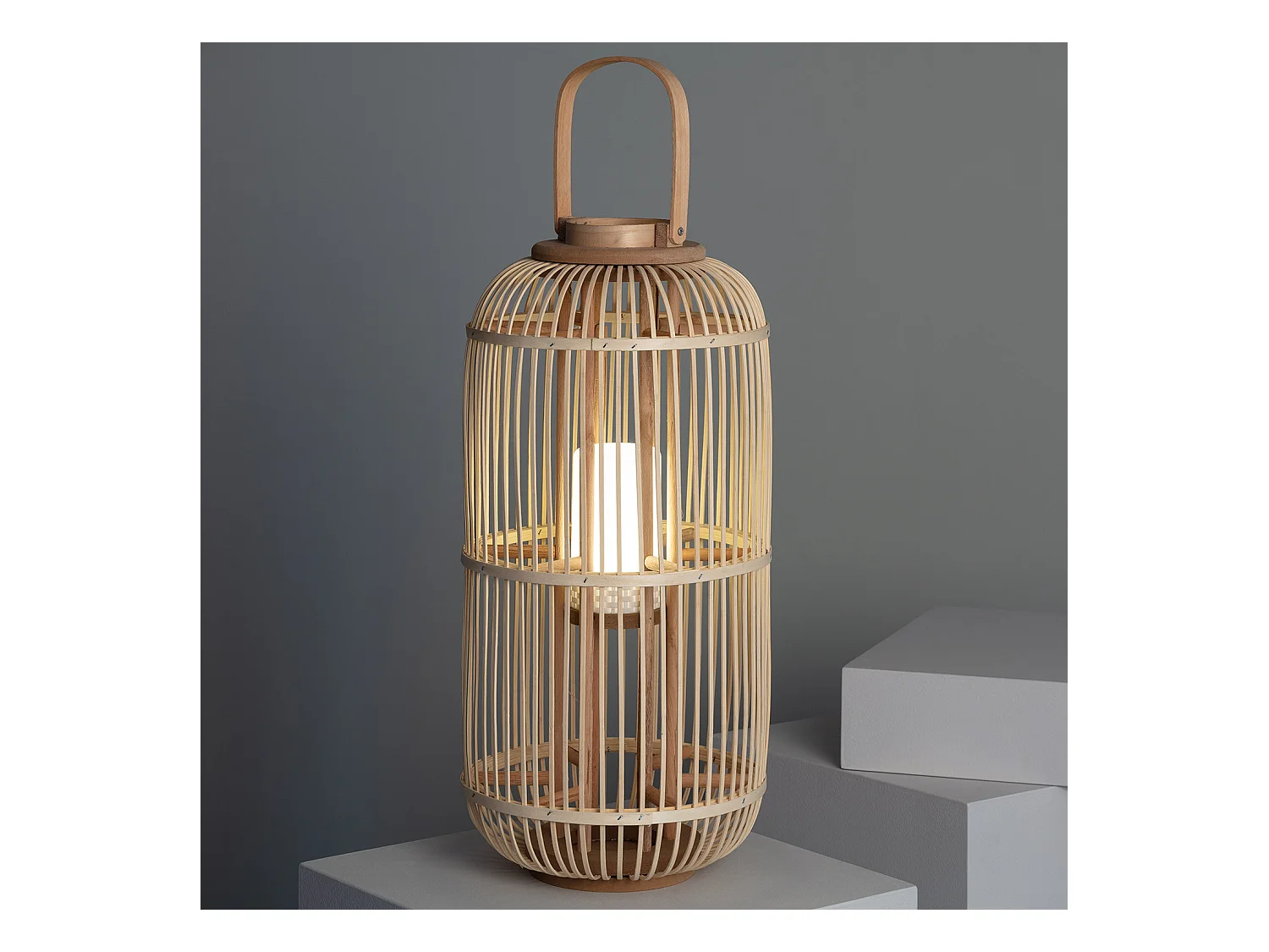 Lampada da Tavolo LED Portatile in Rattan Jávea Naturale