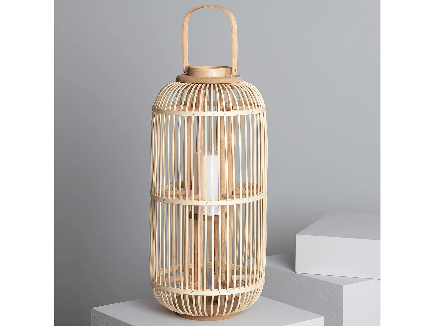Lampada da Tavolo LED Portatile in Rattan Jávea Naturale