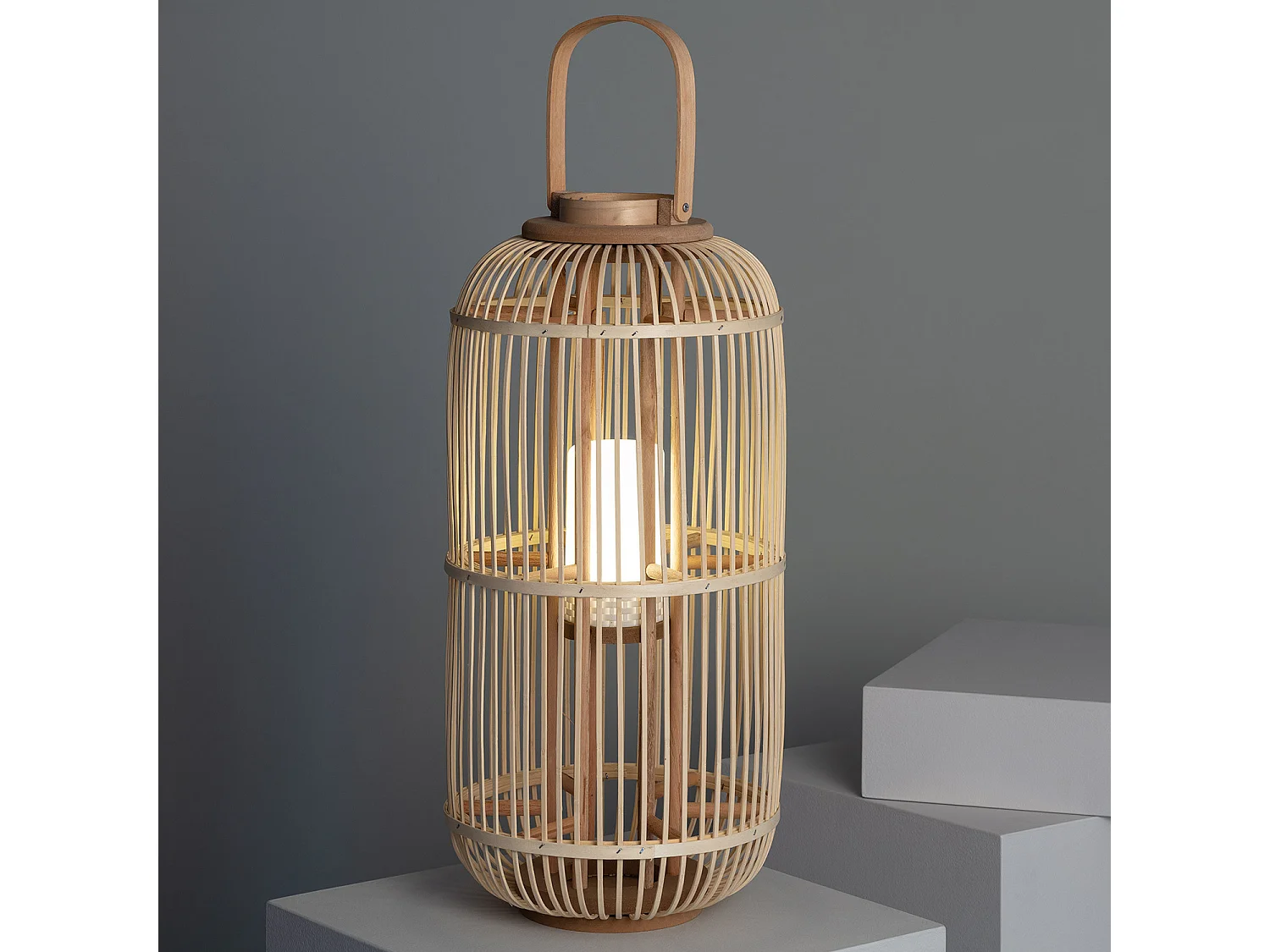 Lampada da Tavolo LED Portatile in Rattan Jávea Naturale