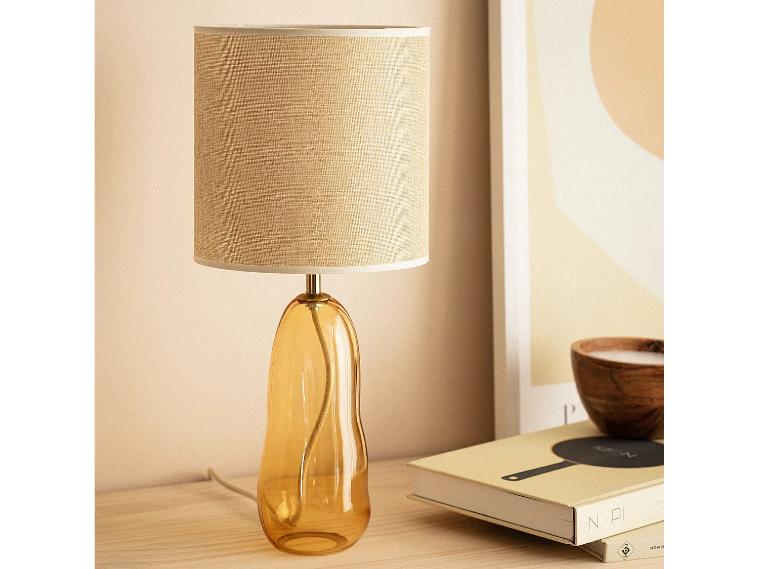Lampada da Tavolo in Tessuto e Vetro Nally