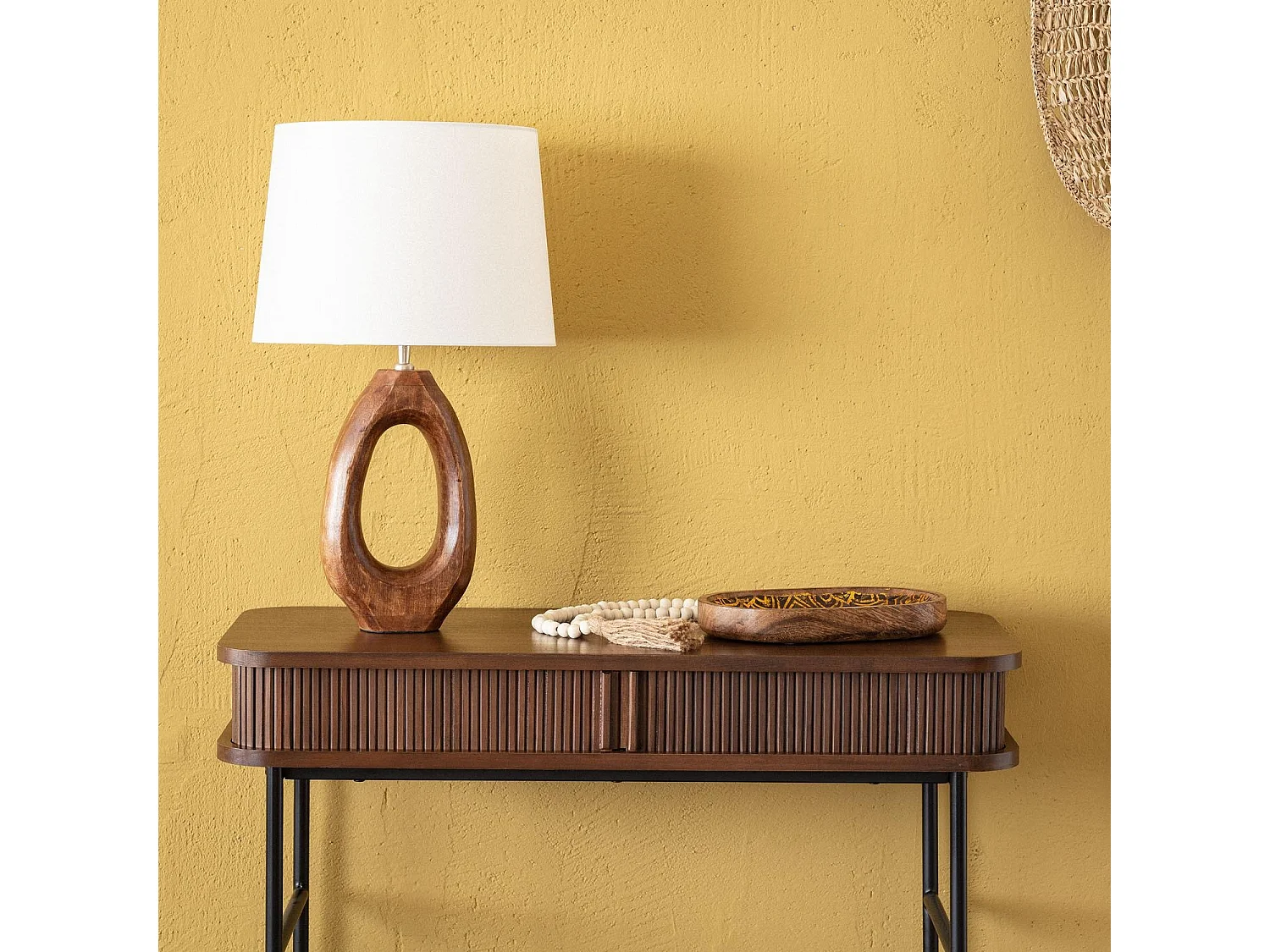 Lampe à Poser en bois Darshan ILUZZIA Blanc ancien