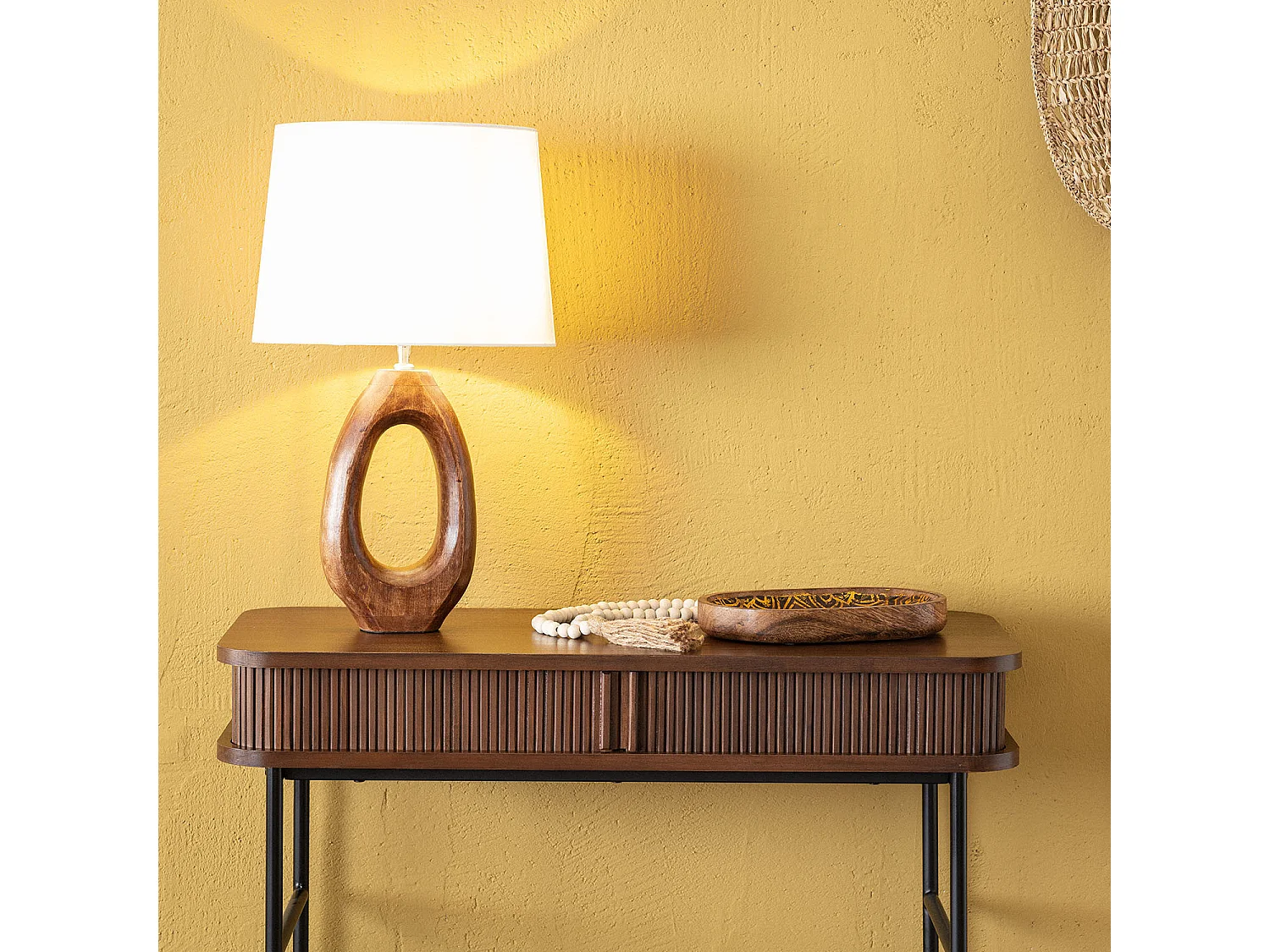 Lampe à Poser en bois Darshan ILUZZIA Blanc ancien