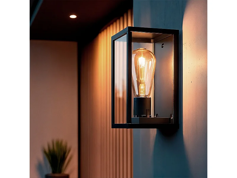 Aplique de Pared Exterior Aluminio y Cristal Atrium Negro