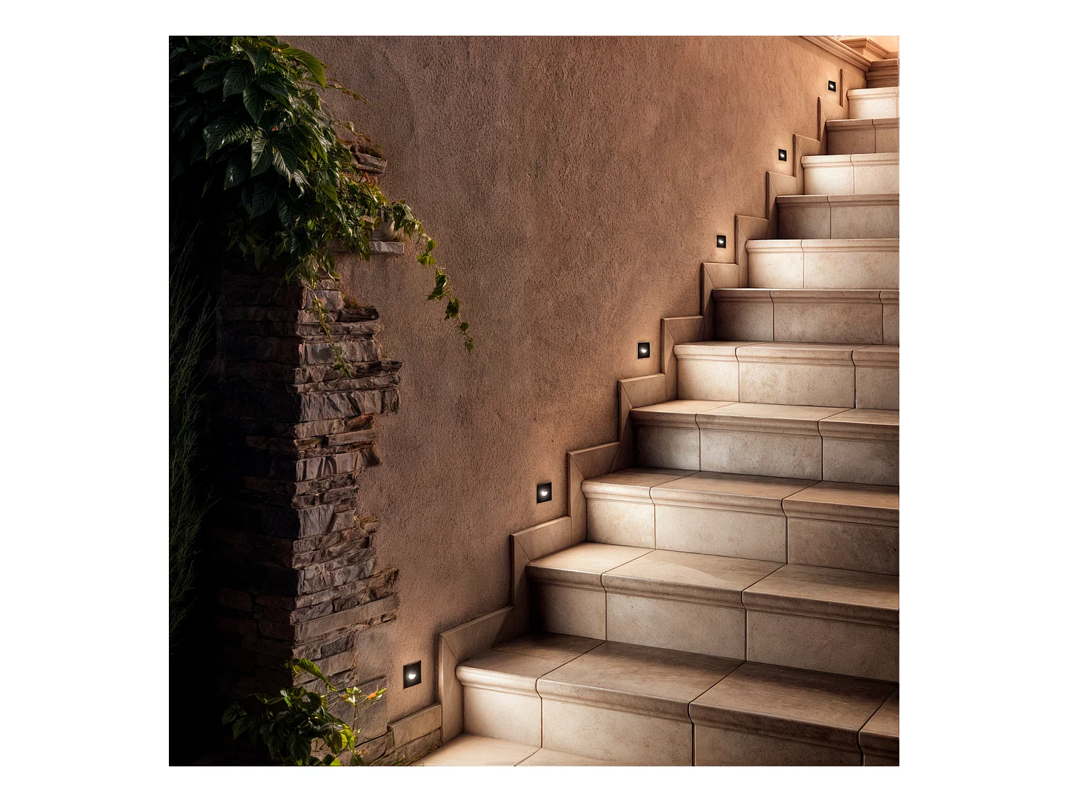 Balise LED Extérieure 2W Encastrable au Mur Carrée Guell Noire  2700K Blanc chaud