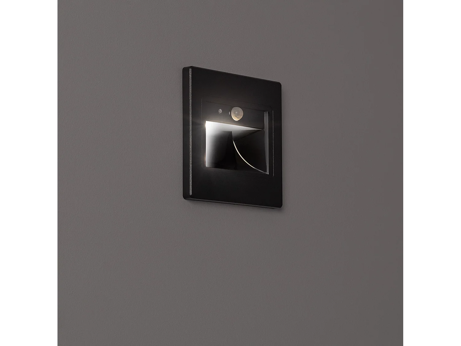 Balise Murale LED Encastrable Bark 1.5W Noire avec Capteur PIR  3000K Blanc chaud