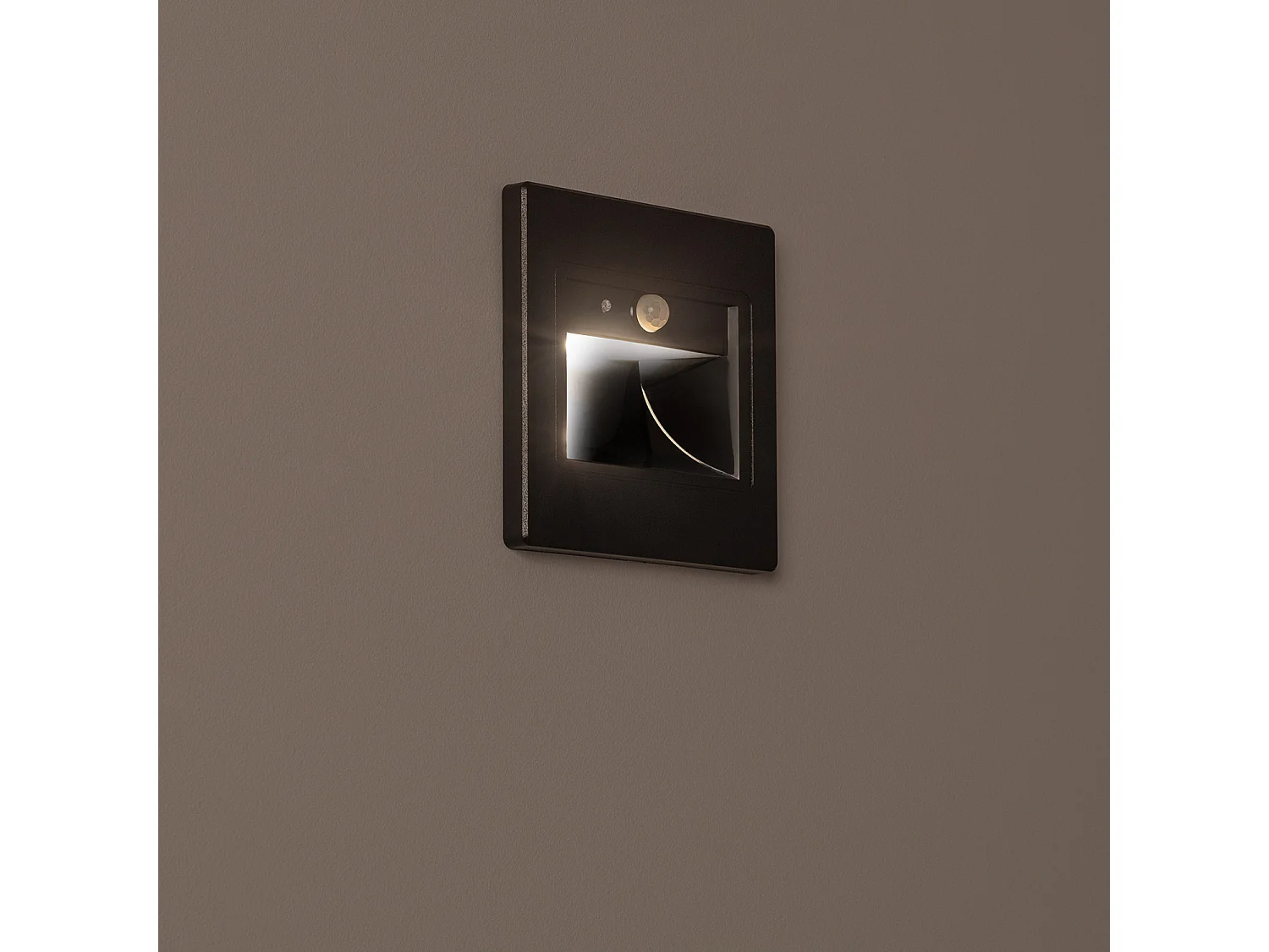 Balise Murale LED Encastrable Bark 1.5W Noire avec Capteur PIR  3000K Blanc chaud