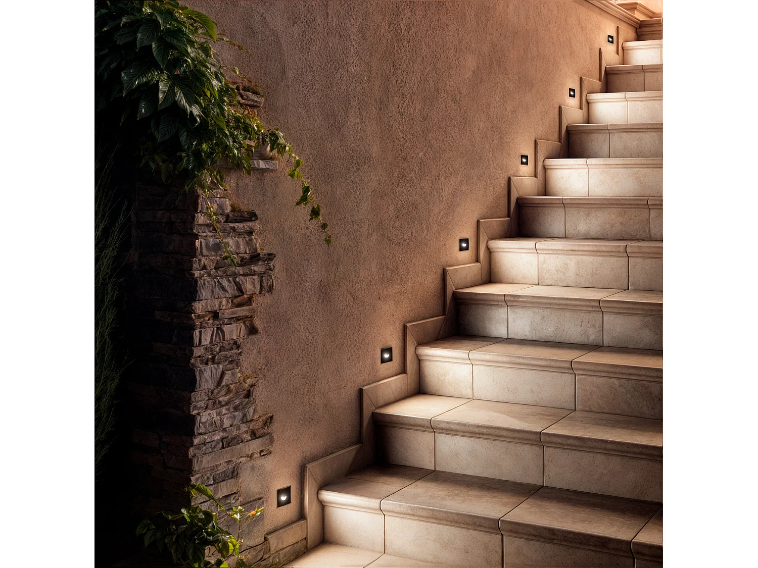 Balise Murale Extérieure LED 2W Encastrable Aluminium Carrée Noire Guell 4000K Blanc neutre