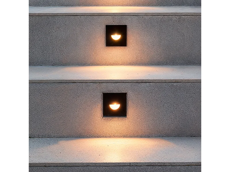 Balise LED Extérieure 2W Encastrable au Mur Carrée Guell Noire  4000K Blanc neutre