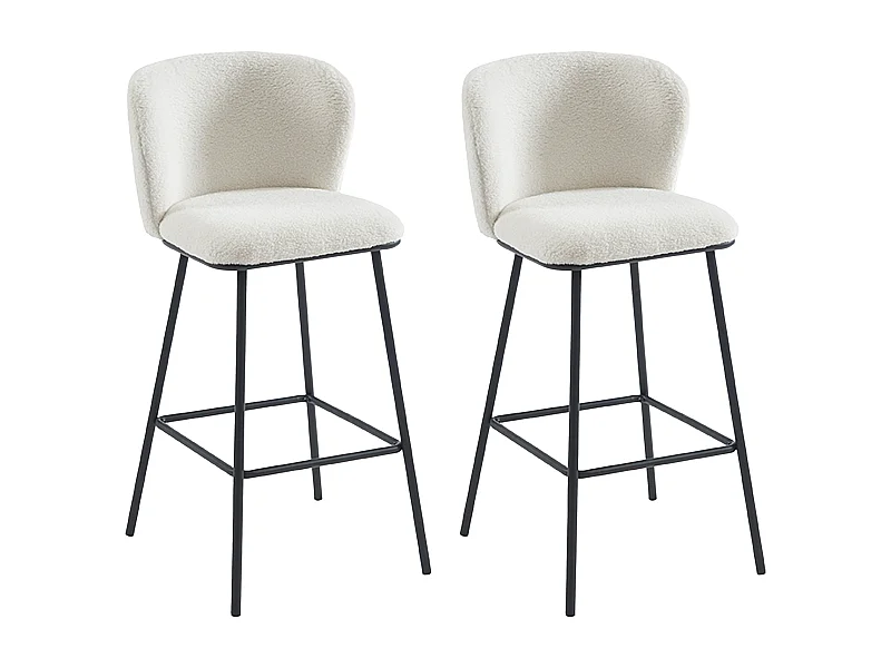 Lot de 2 tabourets de bar en tissu bouclette et métal - Blanc - SENORASE