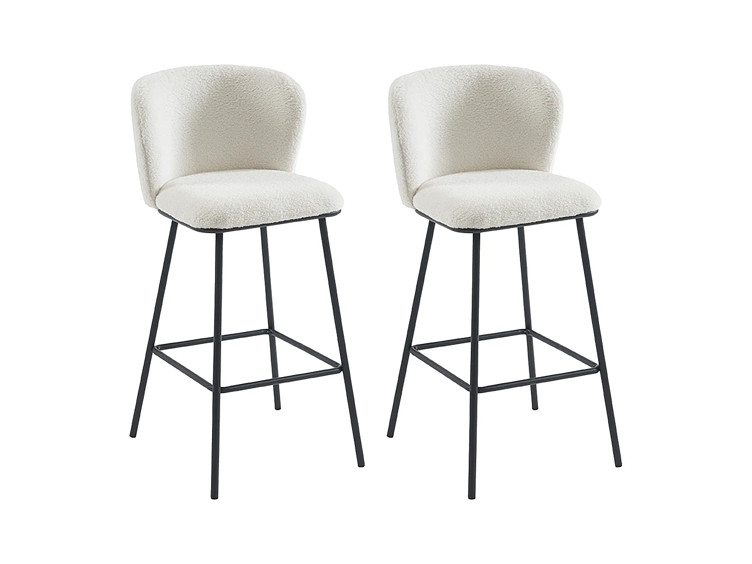 Conjunto de 2 bancos altos em tecido bouclé e metal branco - SENORASE