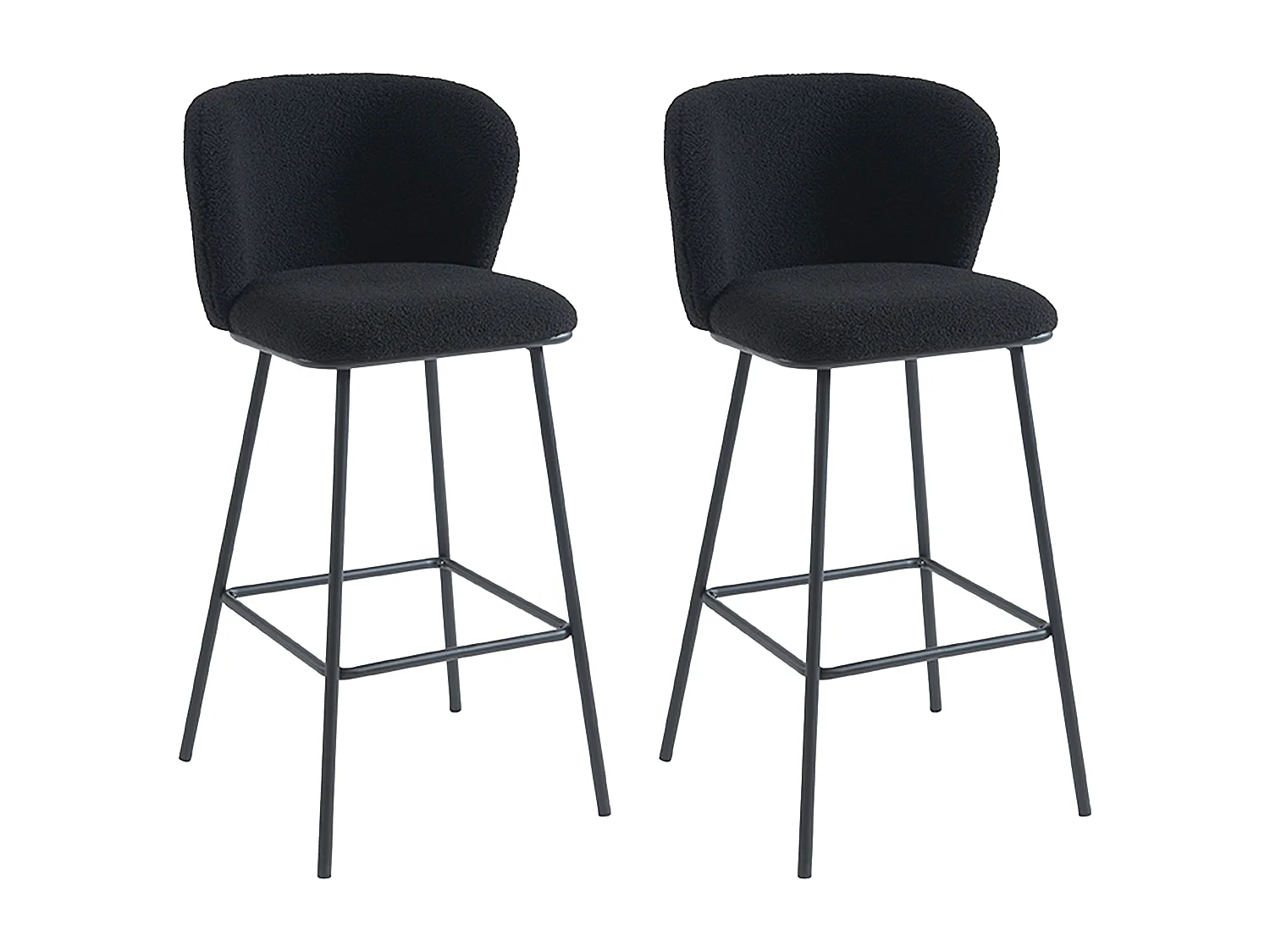 Lot de 2 tabourets de bar en tissu bouclette et métal - Noir - SENORASE