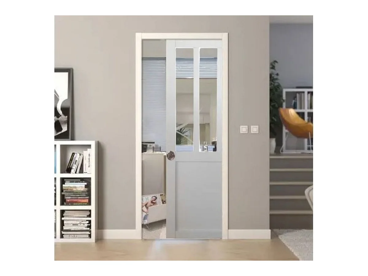 Porte Coulissante Atelier Blanc H204 X L73 + Systeme Galandage Et Kit De Finition Inclus Gd Menuiseries