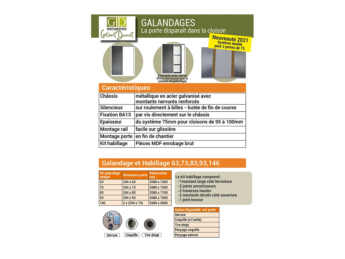 Porte Coulissante Atelier Blanc H204 X L73 + Systeme Galandage Et Kit De Finition Inclus Gd Menuiseries