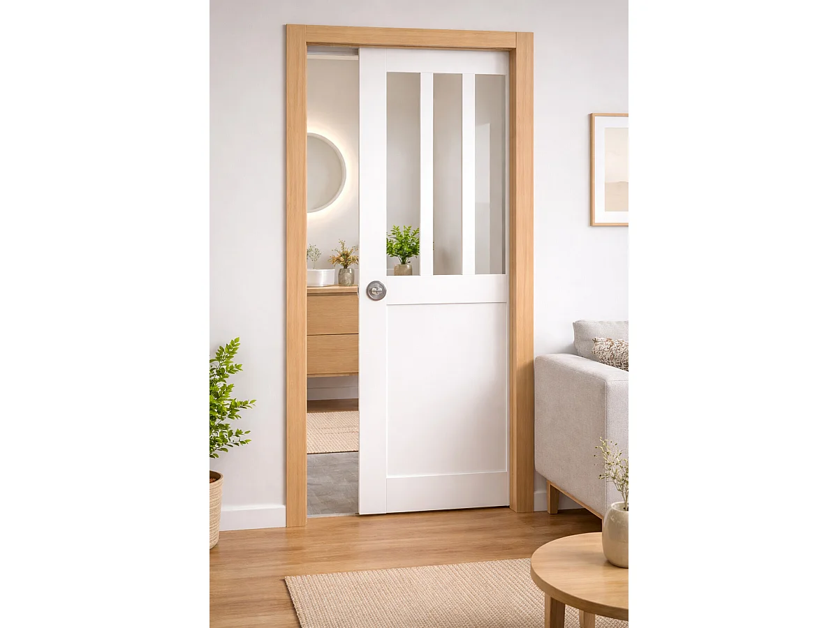 Porta scorrevole da officina bianca H204 x L73 cm, incasso, kit di finitura GD MENUISERIES senza maniglia